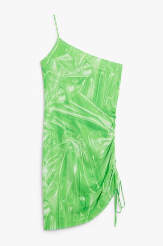 One-Shoulder-Slipdress in Minilänge Grünes Zellophan-Trompe-l'œil, Alltagskleider Größe XXL. Farbe: - Monki - Modalova