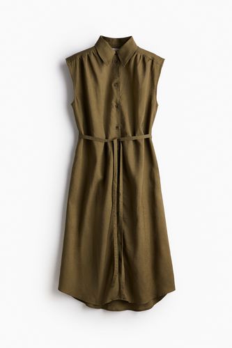 Blusenkleid aus Leinenmix Dunkles Khakigrün, Alltagskleider in Größe L. Farbe: - H&M - Modalova
