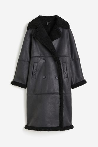 Zweireihiger Mantel mit Teddyfutter Schwarz, Mäntel in Größe M. Farbe: - H&M - Modalova