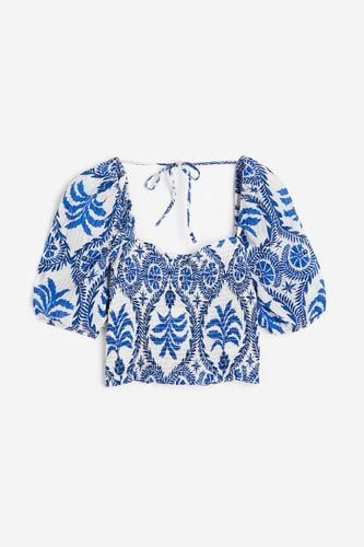 Gesmokte Bluse Weiß/Blau gemustert, Tops in Größe L. Farbe: - H&M - Modalova