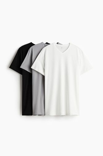 Er-Pack T-Shirts mit V-Ausschnitt Slim Fit Schwarz/Grau/Weiß in Größe L. Farbe: - H&M - Modalova