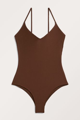 Gerippter brauner Badeanzug mit schmalen Trägern Braun, Badeanzüge in Größe XXL. Farbe: - Monki - Modalova
