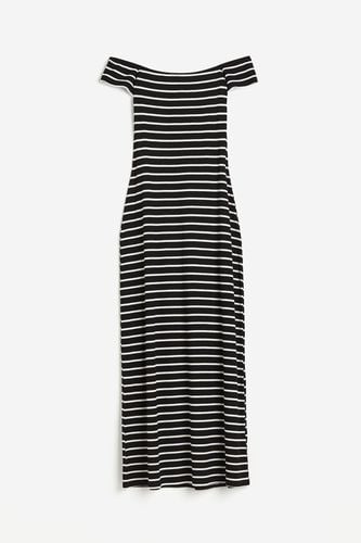 Schulterfreies Kleid in Rippstrick Schwarz/Gestreift, Alltagskleider Größe XS. Farbe: - H&M - Modalova