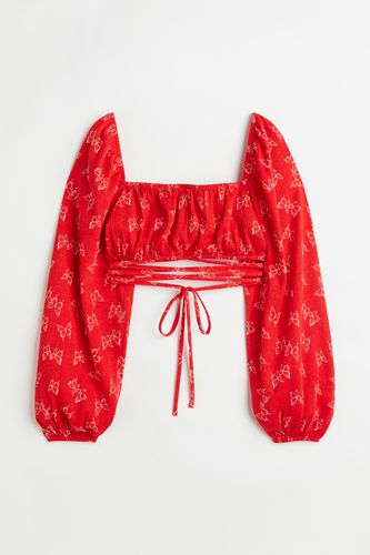 Crêpe-Bluse mit Bändern Rot/Schmetterlinge, Blusen in Größe XL. Farbe: - H&M - Modalova