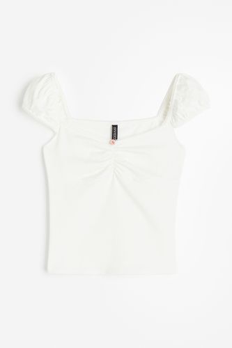 Shirt mit Picot-Besätzen und Puffärmeln Weiß, T-Shirt in Größe XL. Farbe: - H&M - Modalova