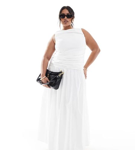 Robe longue et sans manches en popeline avec fronces et taille basse - 4Th & Reckless Plus - Modalova