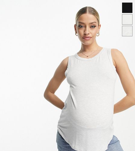 Cotton On Maternity - Everyday Girlfriend - Confezione da 3 top senza maniche , bianco e grigio - Cotton:On - Modalova