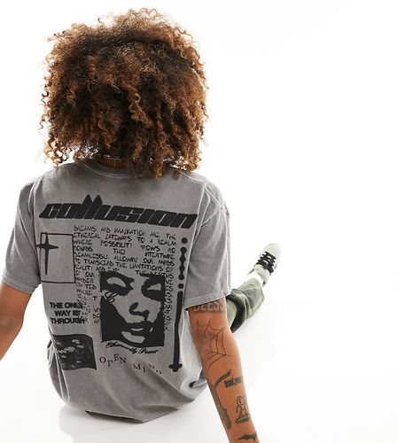 T-shirt antracite con stampa fotografica stile grunge - Collusion - Modalova