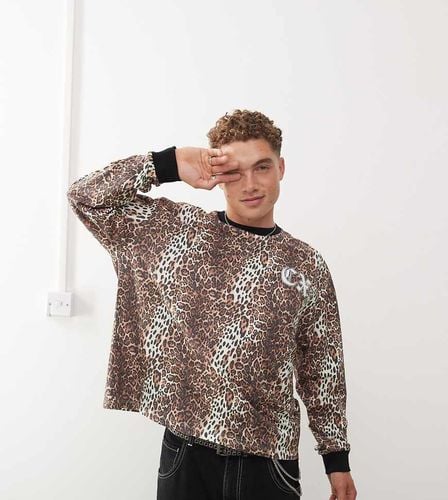 T-shirt oversize a maniche lunghe con stampa leopardata e motivo grafico - Collusion - Modalova