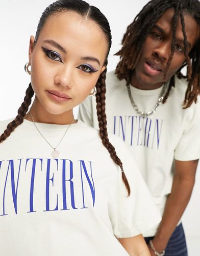 Unisex - T-shirt écru con scritta "Intern" - Collusion - Modalova