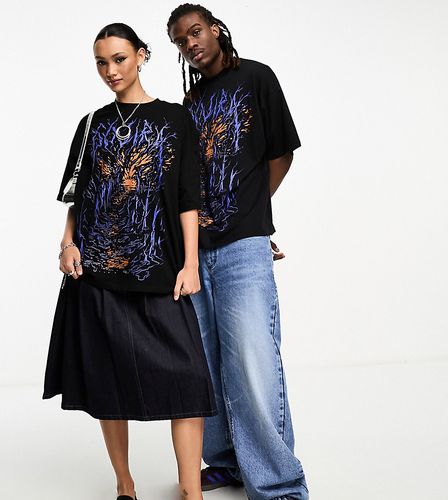 Unisex - T-shirt stile skate nera con stampa blu di Gojira su licenza - Collusion - Modalova