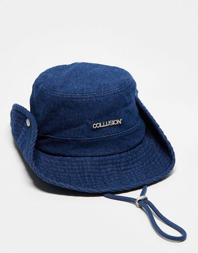 Unisex - Cappello da pescatore in denim grezzo slavato con laccetto - Collusion - Modalova