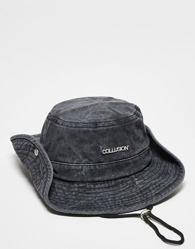 Unisex - Cappello da pescatore in denim slavato con laccetto - Collusion - Modalova