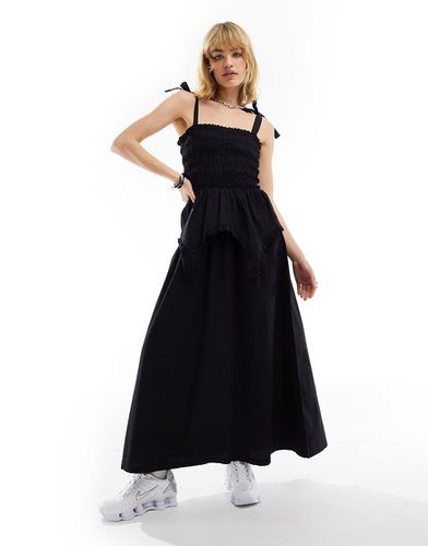 Vestito lungo in cotone arricciato con dettaglio stile corsetto - Collusion - Modalova