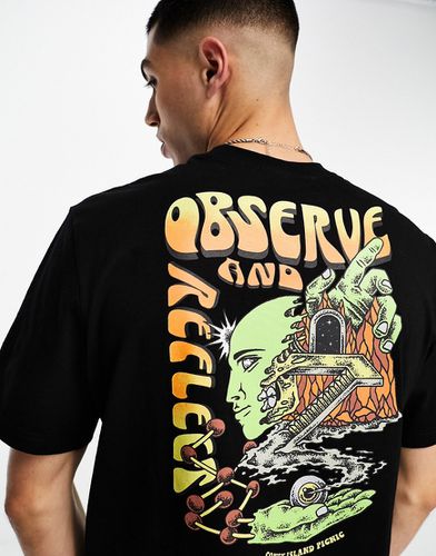 T-shirt a maniche corte nera con stampa "Observe And Reflect" in coordinato - Coney Island Picnic - Modalova