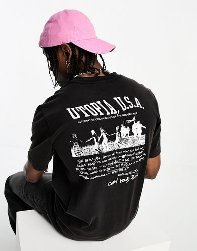 T-shirt a maniche corte nera con stampa "Utopia" sul petto e sul retro - Coney Island Picnic - Modalova