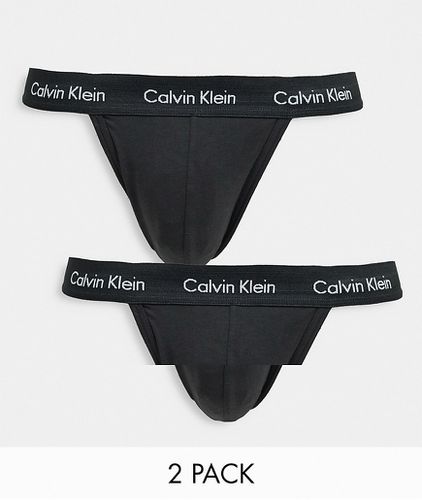 Confezione da 2 perizomi neri con fascia in vita con logo - Calvin Klein - Modalova