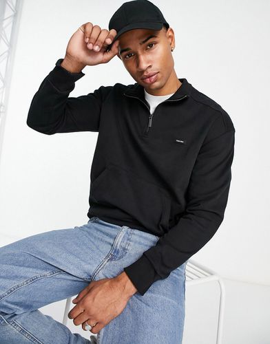 Felpa comfort in misto cotone nera con zip corta e logo - Calvin Klein - Modalova