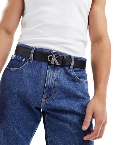 Cintura in pelle nera da 35 mm con fibbia a monogramma - Calvin Klein Jeans - Modalova