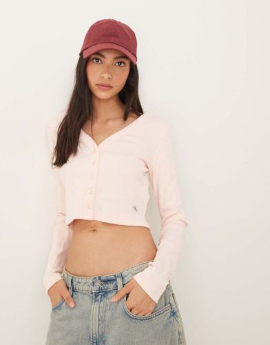 Crop top boutonné à manches longues avec logo - Calvin Klein Jeans - Modalova