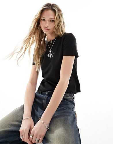T-shirt nera corta con logo - Calvin Klein Jeans - Modalova