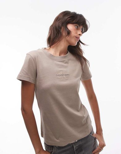 T-shirt slim corta tortora con logo - Calvin Klein Jeans - Modalova