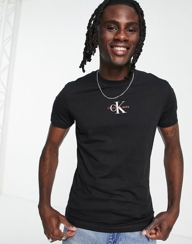 T-shirt slim nera con logo a monogramma - Calvin Klein Jeans - Modalova