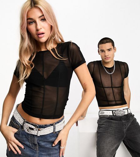Top unisex in rete nera con cuciture a vista - In esclusiva per ASOS - Calvin Klein Jeans - Modalova