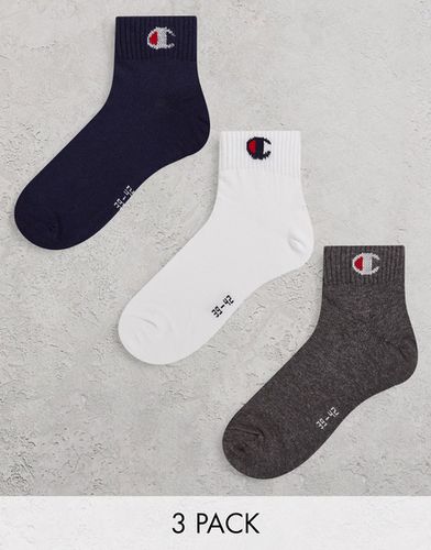 Confezione da 3 paia di calzini alla caviglia color blu navy, bianco e grigio - Champion - Modalova