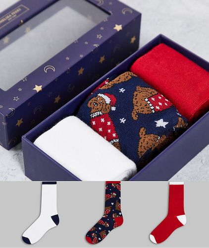 Confezione da 3 paia di calzini natalizi blu navy e rosso con cani cockapoo - Chelsea Peers - Modalova