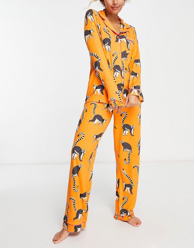 Pigiama con top e pantaloni in jersey con stampa di lemuri - Chelsea Peers - Modalova
