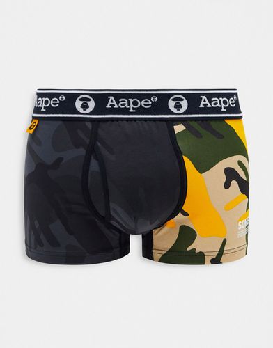 Boxer neri e gialli con motivo mimetico diviso e logo in vita - AAPE BY A BATHING APE® - Modalova