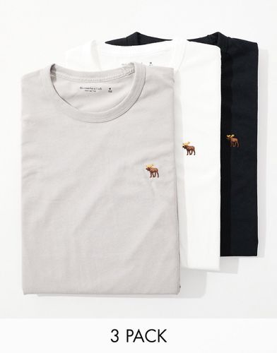 Confezione da 3 T-shirt con logo icona colore nero, grigio e bianco - Abercrombie & Fitch - Modalova