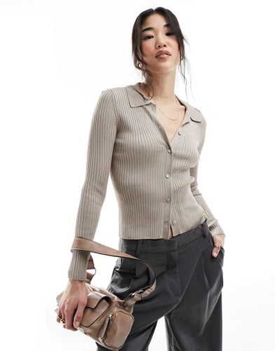 Cardigan slim grigio beige con colletto stile polo - Abercrombie & Fitch - Modalova