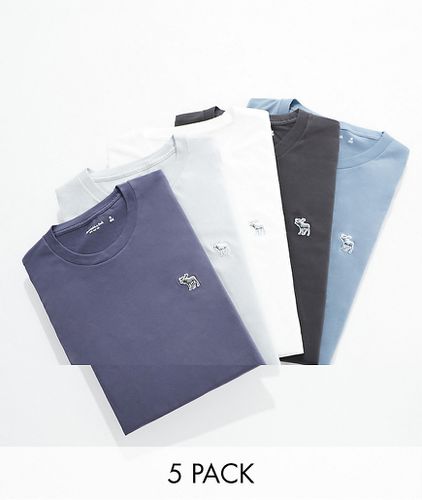 Icon - Confezione da 5 T-shirt con logo 3D tono su tono blu/grigia/bianca - Abercrombie & Fitch - Modalova