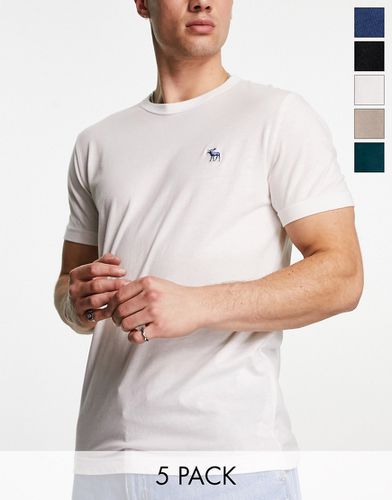 Icon - Confezione da 5 T-shirt nera/blu/verde/beige/bianca con logo - Abercrombie & Fitch - Modalova