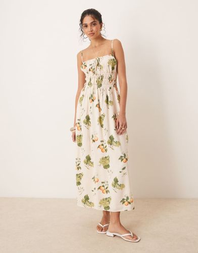 Robe longue fluide à fines bretelles et encolure souple - Imprimé fruits - Abercrombie & Fitch - Modalova