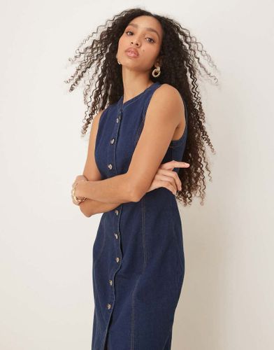 Robe mi-longue boutonnée sans manches en jean - foncé délavé - Abercrombie & Fitch - Modalova
