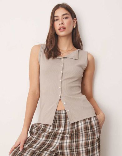 Top côtelé long à encolure bateau et fermeture boutonnée - Abercrombie & Fitch - Modalova