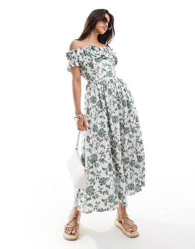 Vestito midi e verde a fiori a spalle scoperte con volant - Abercrombie & Fitch - Modalova