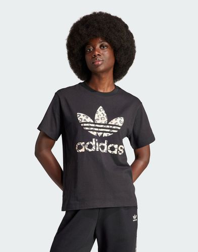 T-shirt con trifoglio nera - adidas Originals - Modalova