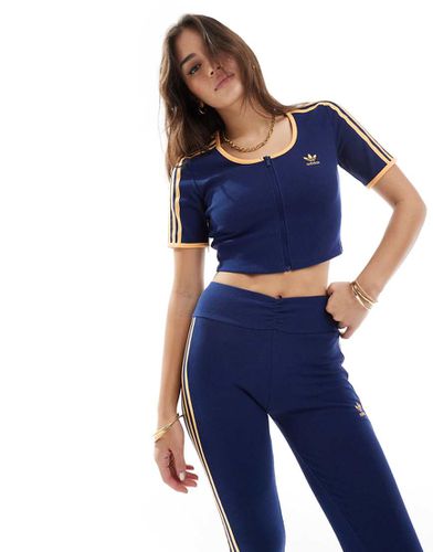 Crop top scuro a coste con zip - adidas Originals - Modalova