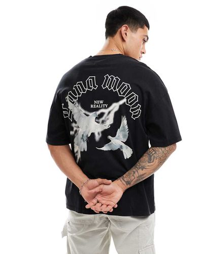 T-shirt oversize nera con stampa di uccelli sul retro - ADPT - Modalova