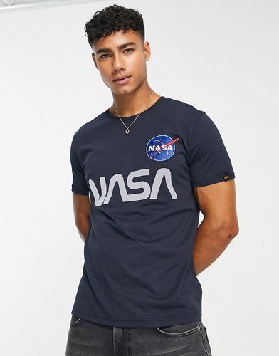 T-shirt blu con stampa "NASA" riflettente - Alpha Industries - Modalova