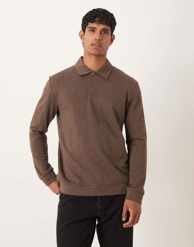 Top en jersey de coton majoritaire à col polo boutonné - Marron taupe foncé - Arket - Modalova