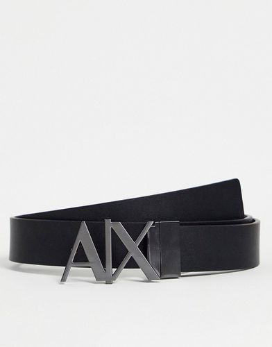 Cintura in pelle double-face nera/grigia con logo sulla fibbia - Armani Exchange - Modalova