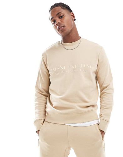 Felpa beige con logo lineare in coordinato - Armani Exchange - Modalova