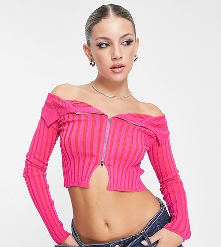 Top in maglia rosa con zip e scollo bardot - AsYou - Modalova