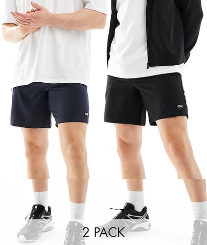 Confezione da 2 paia di pantaloncini da allenamento da 18 cm quick dry neri e blu navy con logo - ASOS - Modalova