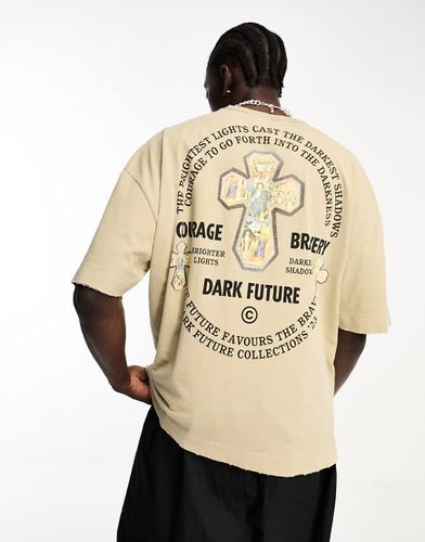 ASOS Dark Future - T-shirt oversize pesante 220 gsm slavato con stampa stile grunge sul retro - ASOS DESIGN - Modalova